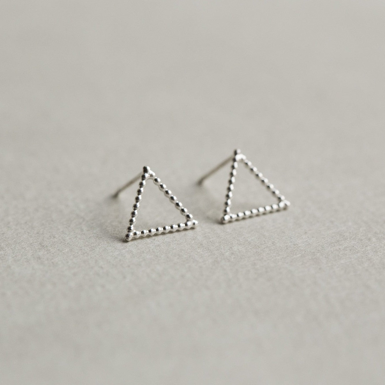 Beaded Silver Triangle Stud Earrings