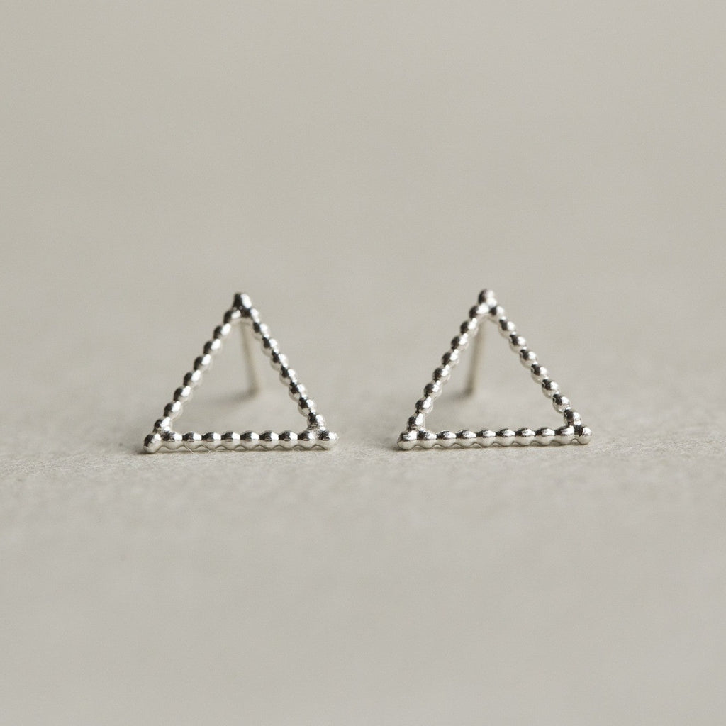Beaded Silver Triangle Stud Earrings