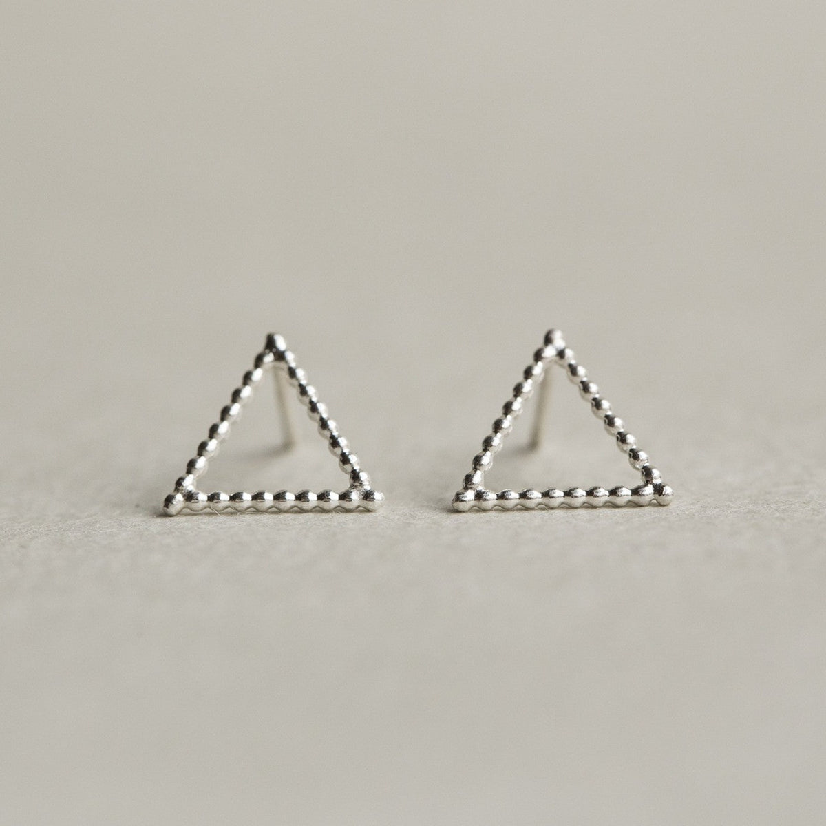 Beaded Silver Triangle Stud Earrings