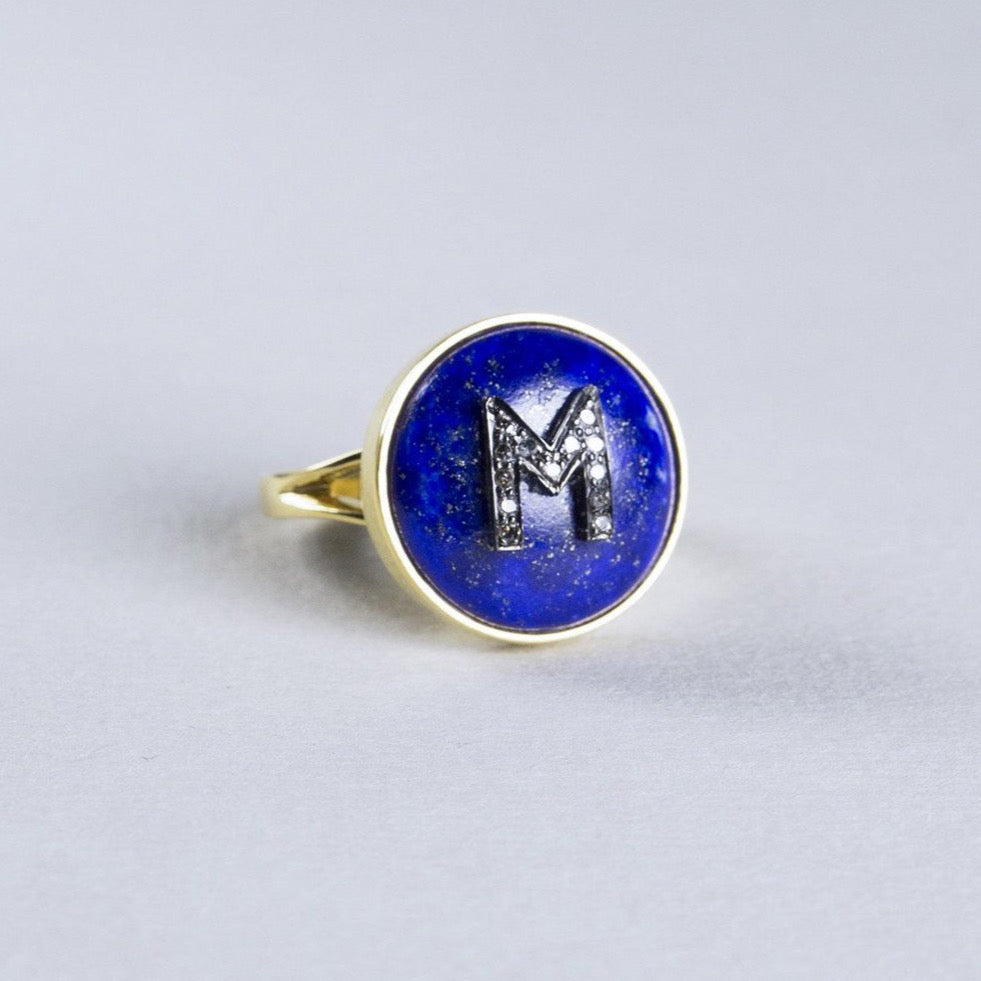 Small Lapis Lazuli Ring with Diamond Initials