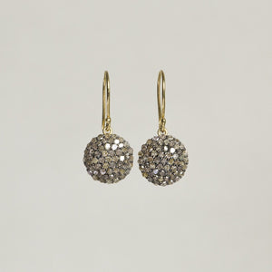 beautiful diamond pave set in oxidised silver with 18 carat gold hooks