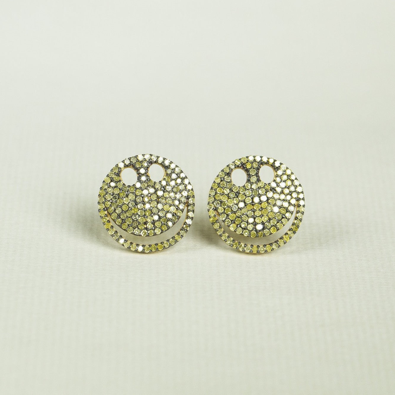 Yellow Diamond Smiley Face Stud Earrings felt