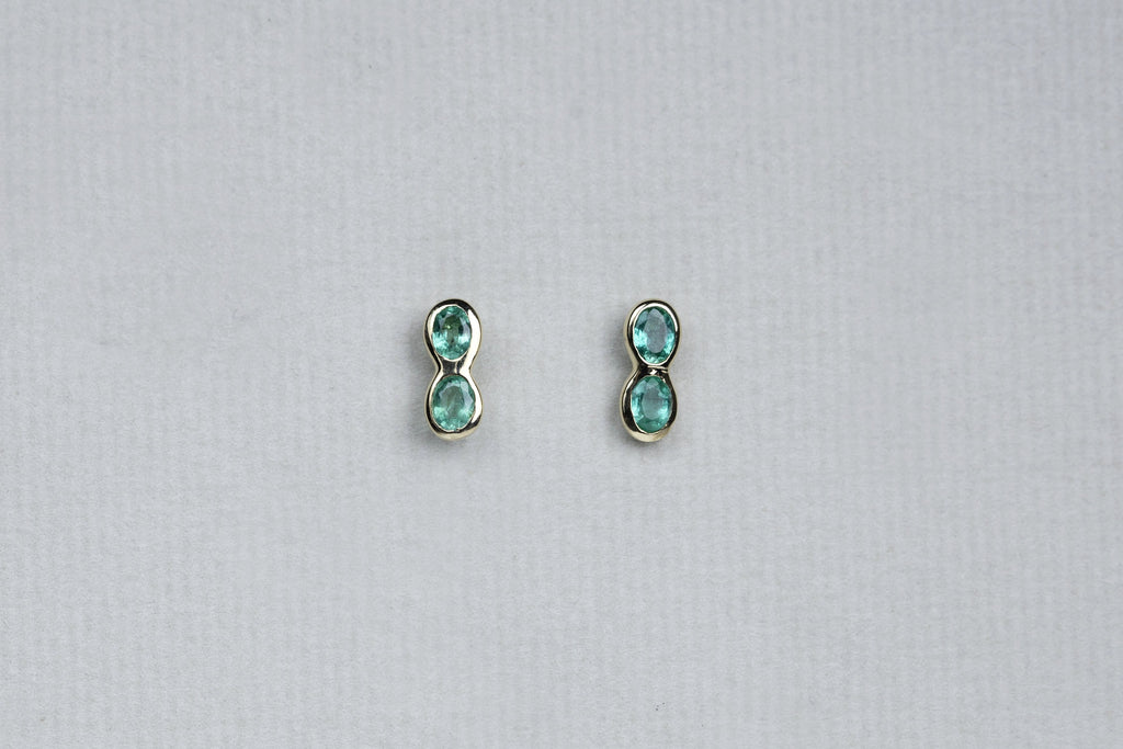 Emerald Double Round Stud Earrings
