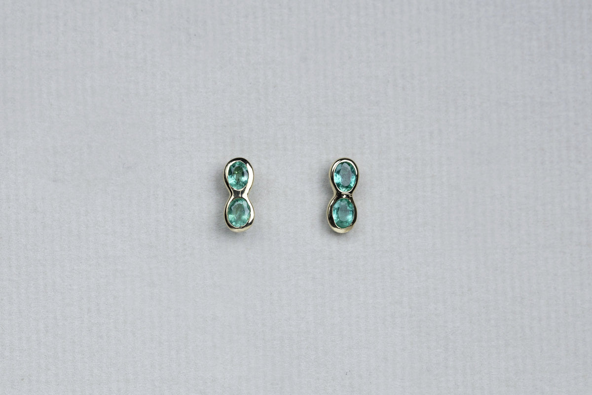 Emerald Double Round Stud Earrings