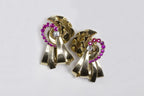 Vintage Gold Ribbon, Ruby and Diamond Earrings